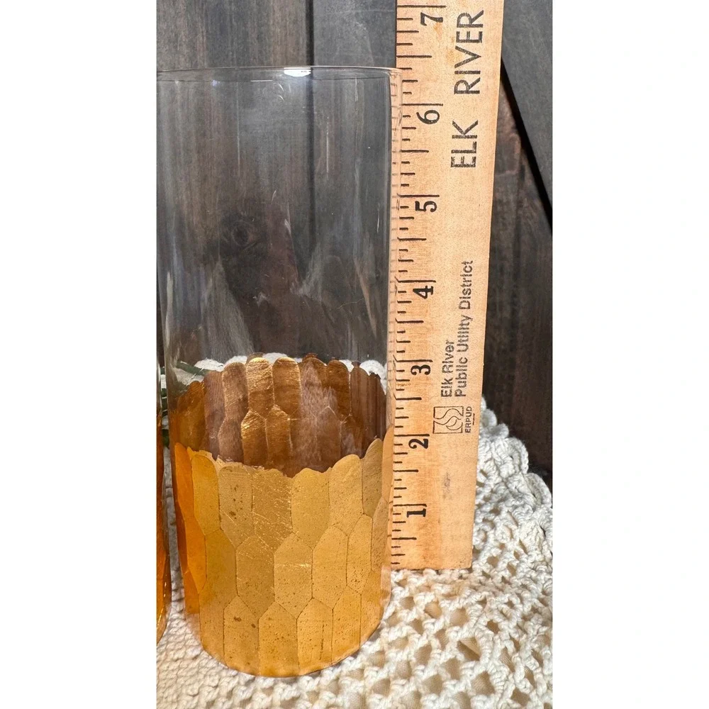 Gold Honeycomb Highball Glasses Set‎ of 2 Barware Drinkware Handwash Only